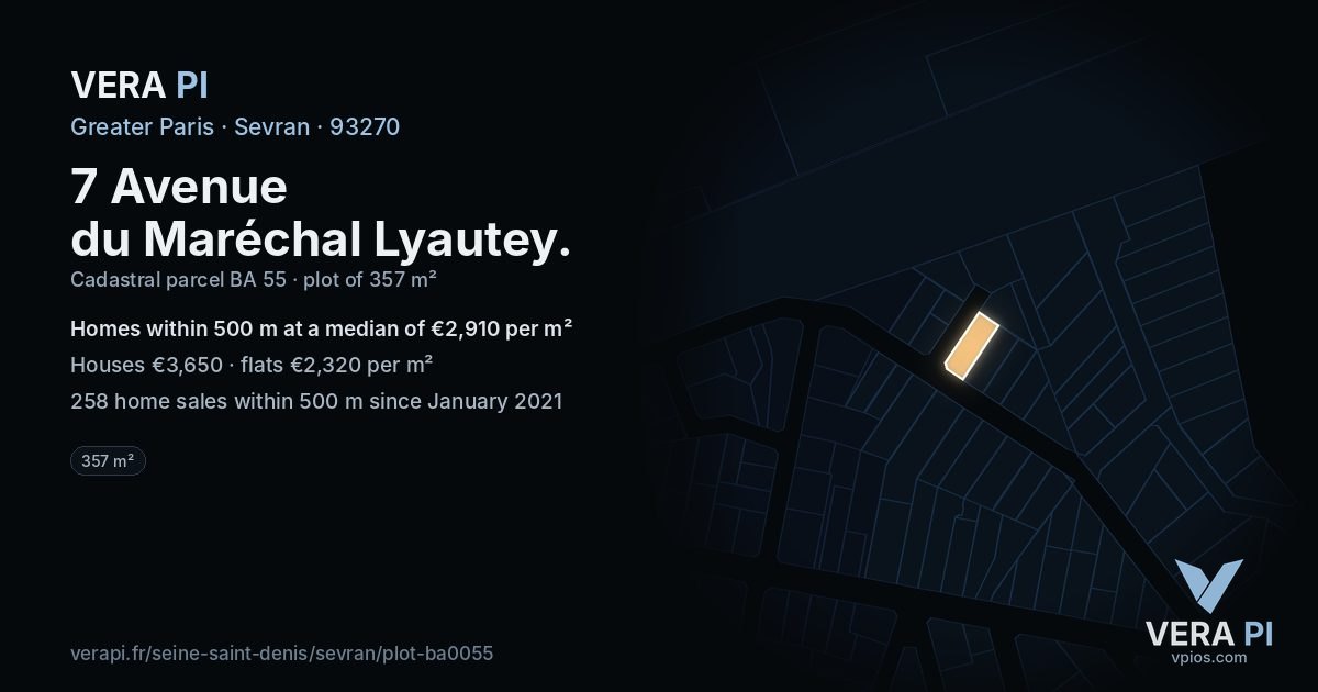 7 Avenue du Maréchal Lyautey, Sevran at night – the plot lit, the parcels around coloured by the prices near them