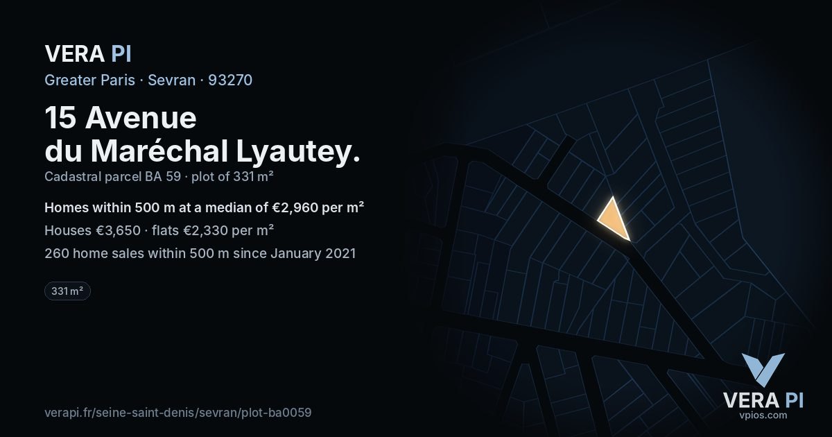 15 Avenue du Maréchal Lyautey, Sevran at night – the plot lit, the parcels around coloured by the prices near them