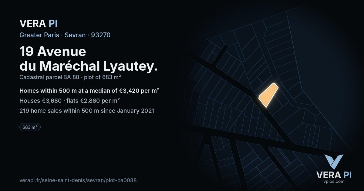 19 Avenue du Maréchal Lyautey, Sevran at night – the plot lit, the parcels around coloured by the prices near them