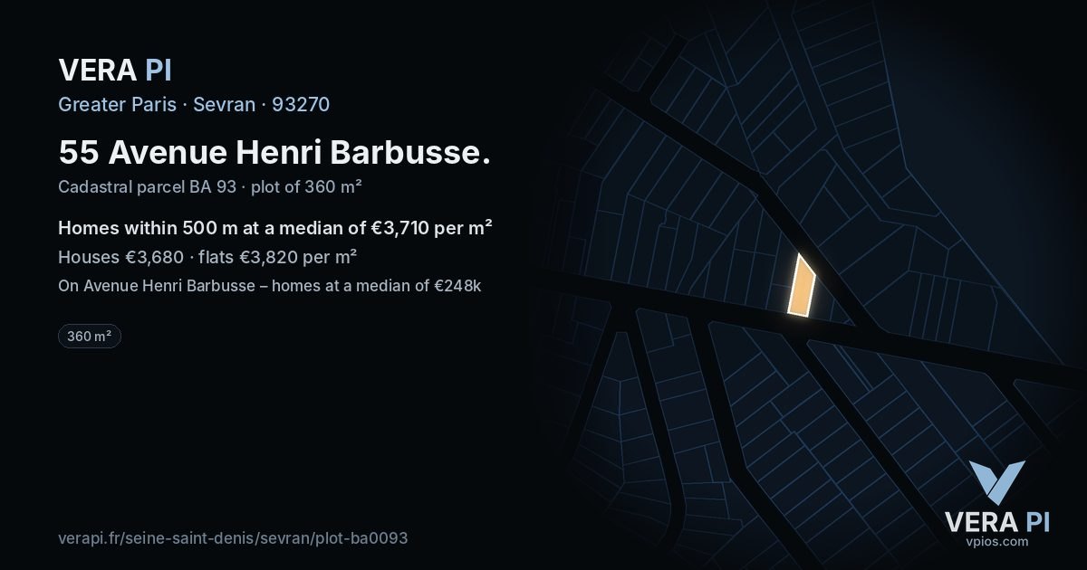 55 Avenue Henri Barbusse, Sevran at night – the plot lit, the parcels around coloured by the prices near them