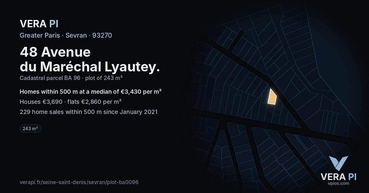48 Avenue du Maréchal Lyautey, Sevran at night – the plot lit, the parcels around coloured by the prices near them