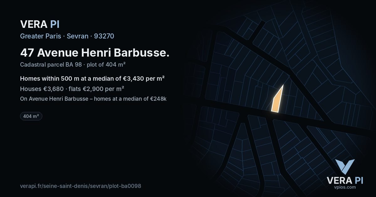 47 Avenue Henri Barbusse, Sevran at night – the plot lit, the parcels around coloured by the prices near them