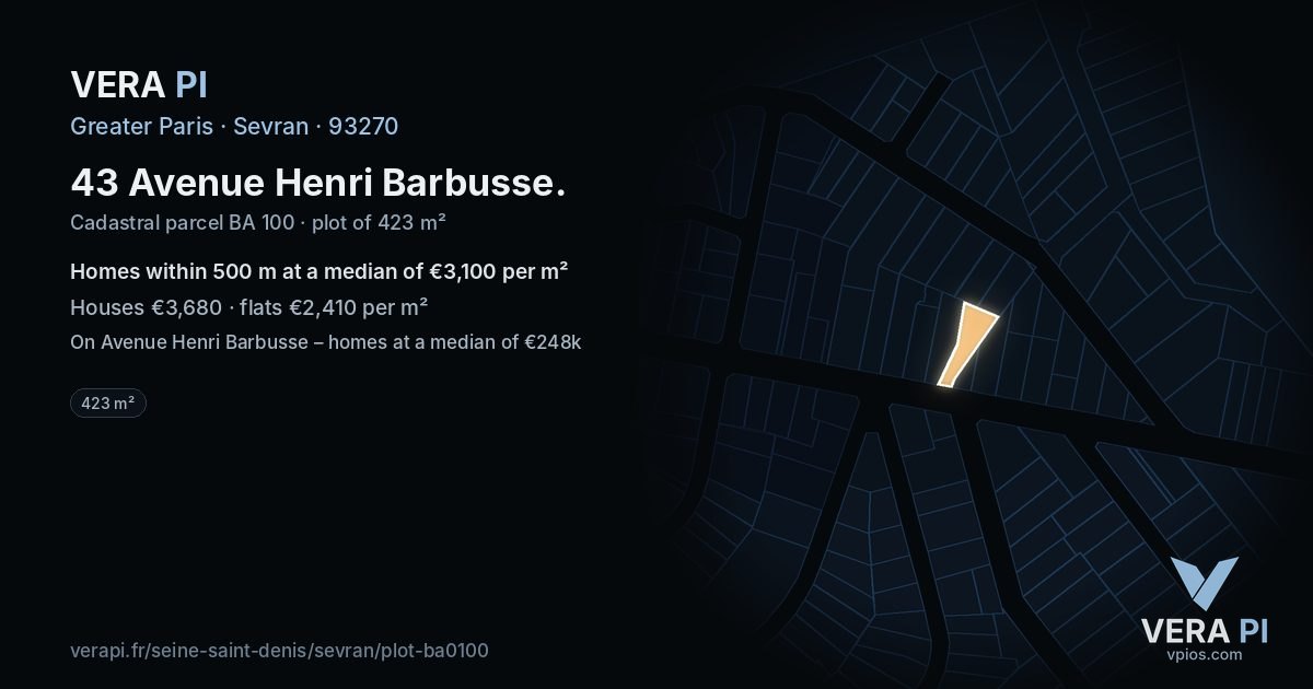 43 Avenue Henri Barbusse, Sevran at night – the plot lit, the parcels around coloured by the prices near them