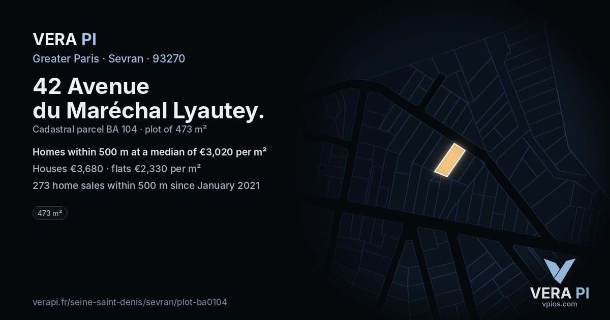 42 Avenue du Maréchal Lyautey, Sevran at night – the plot lit, the parcels around coloured by the prices near them