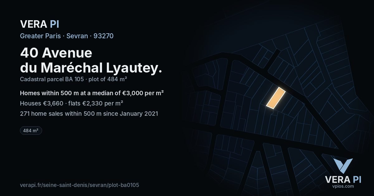 40 Avenue du Maréchal Lyautey, Sevran at night – the plot lit, the parcels around coloured by the prices near them