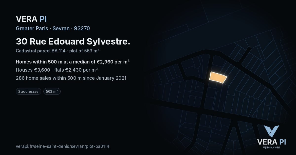 30 Rue Edouard Sylvestre, Sevran at night – the plot lit, the parcels around coloured by the prices near them