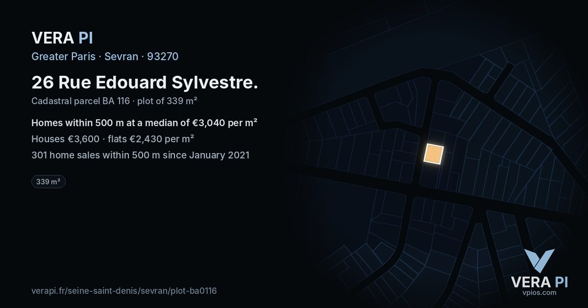 26 Rue Edouard Sylvestre, Sevran at night – the plot lit, the parcels around coloured by the prices near them