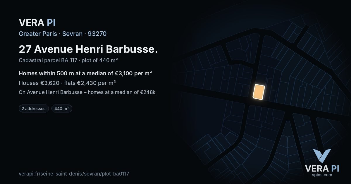 27 Avenue Henri Barbusse, Sevran at night – the plot lit, the parcels around coloured by the prices near them