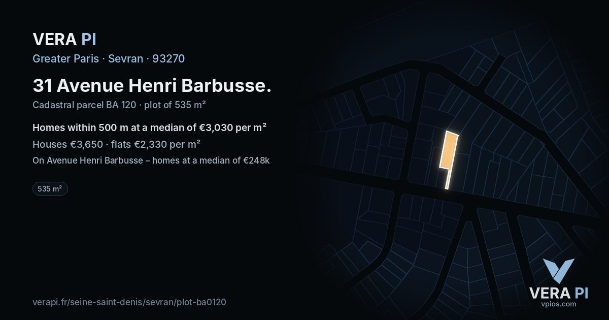 31 Avenue Henri Barbusse, Sevran at night – the plot lit, the parcels around coloured by the prices near them