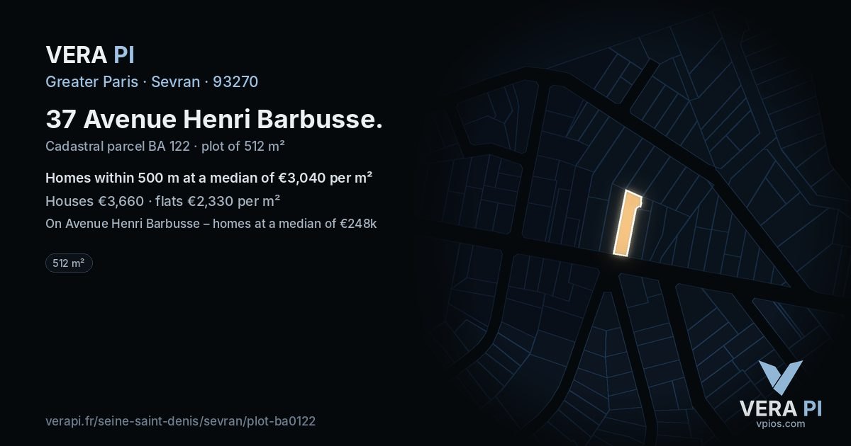 37 Avenue Henri Barbusse, Sevran at night – the plot lit, the parcels around coloured by the prices near them