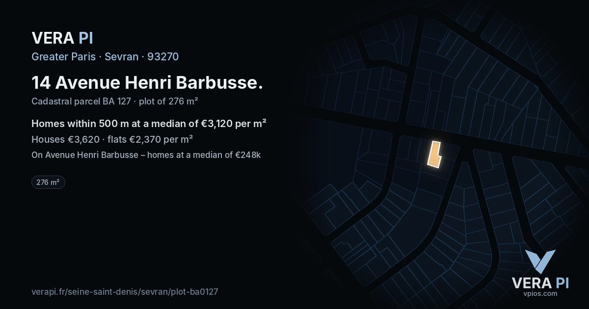 14 Avenue Henri Barbusse, Sevran at night – the plot lit, the parcels around coloured by the prices near them
