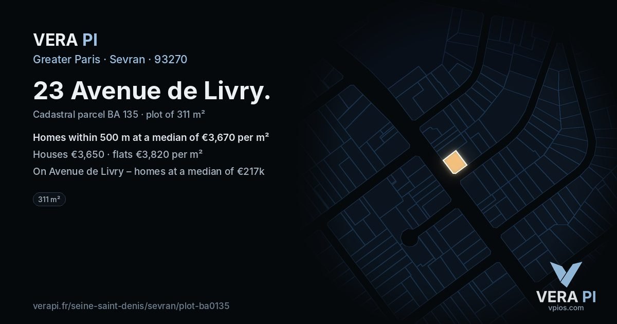 23 Avenue de Livry, Sevran at night – the plot lit, the parcels around coloured by the prices near them