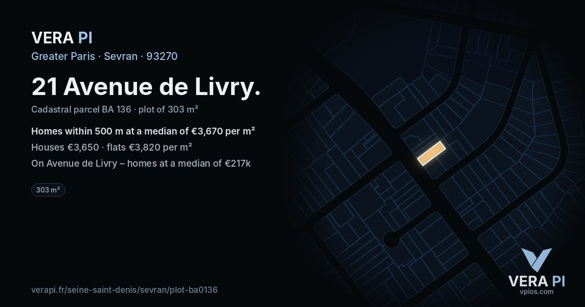 21 Avenue de Livry, Sevran at night – the plot lit, the parcels around coloured by the prices near them