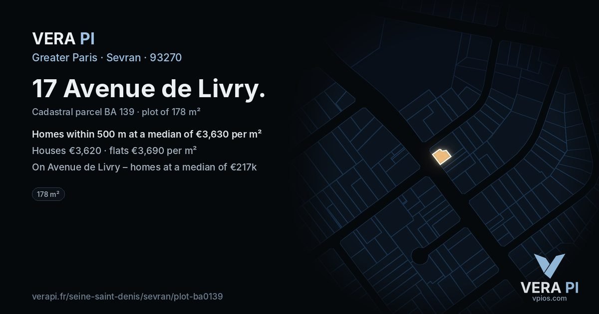 17 Avenue de Livry, Sevran at night – the plot lit, the parcels around coloured by the prices near them