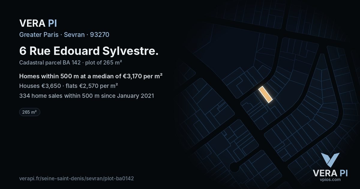 6 Rue Edouard Sylvestre, Sevran at night – the plot lit, the parcels around coloured by the prices near them