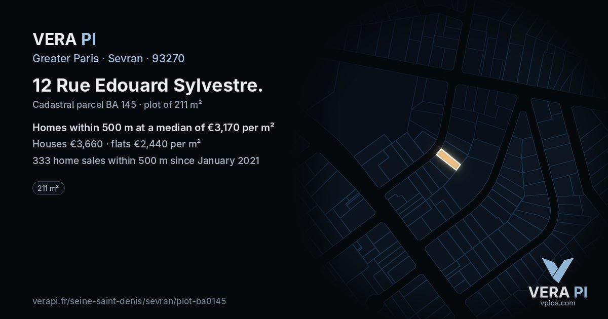 12 Rue Edouard Sylvestre, Sevran at night – the plot lit, the parcels around coloured by the prices near them