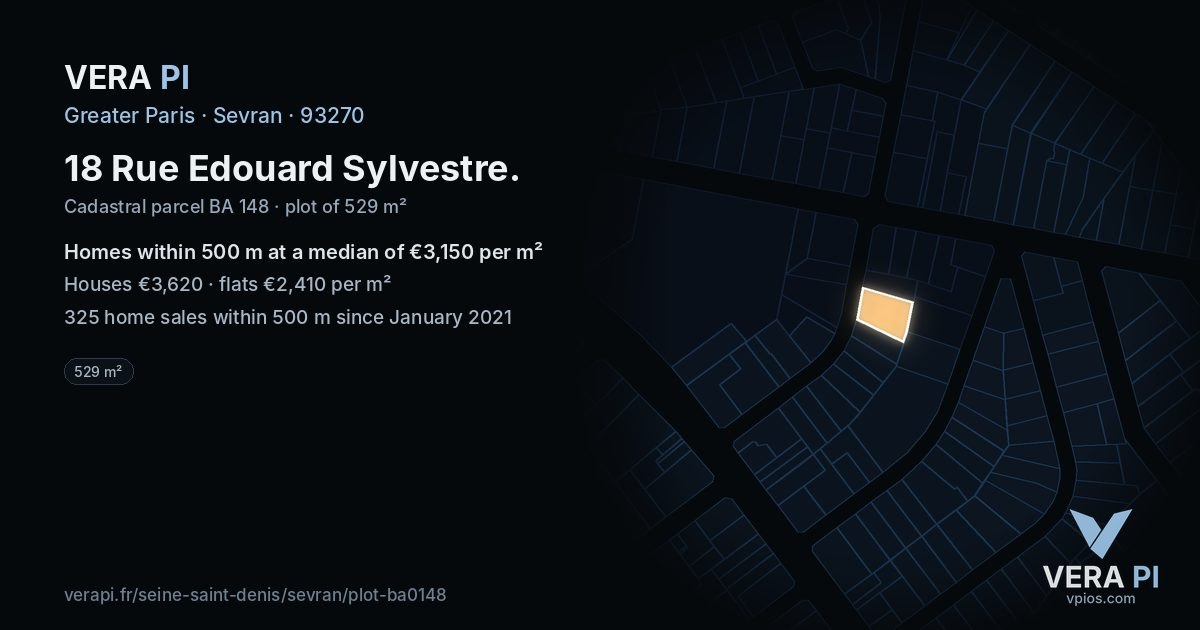 18 Rue Edouard Sylvestre, Sevran at night – the plot lit, the parcels around coloured by the prices near them