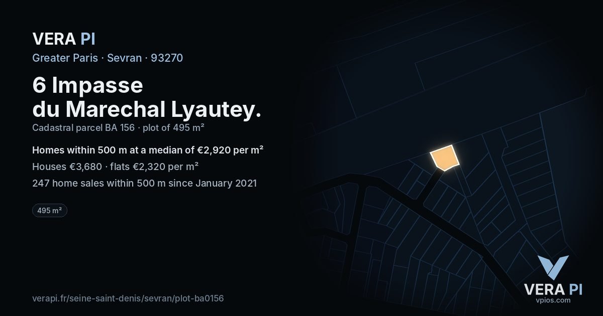 6 Impasse du Marechal Lyautey, Sevran at night – the plot lit, the parcels around coloured by the prices near them