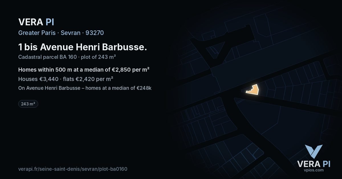 1 bis Avenue Henri Barbusse, Sevran at night – the plot lit, the parcels around coloured by the prices near them