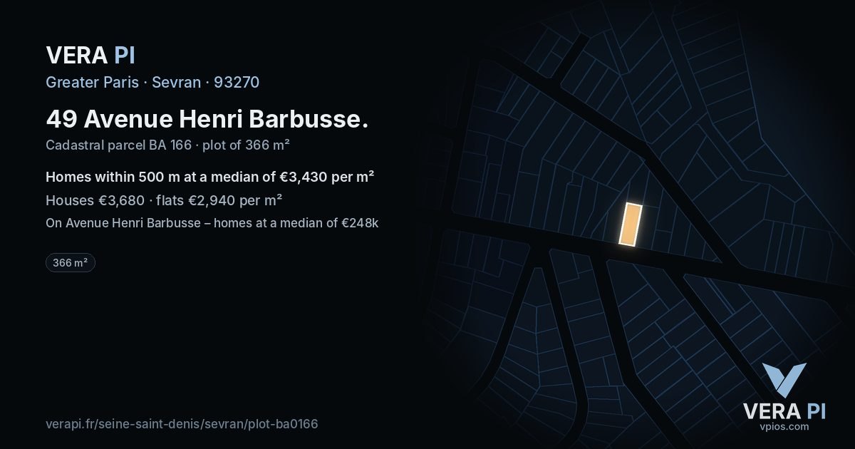 49 Avenue Henri Barbusse, Sevran at night – the plot lit, the parcels around coloured by the prices near them