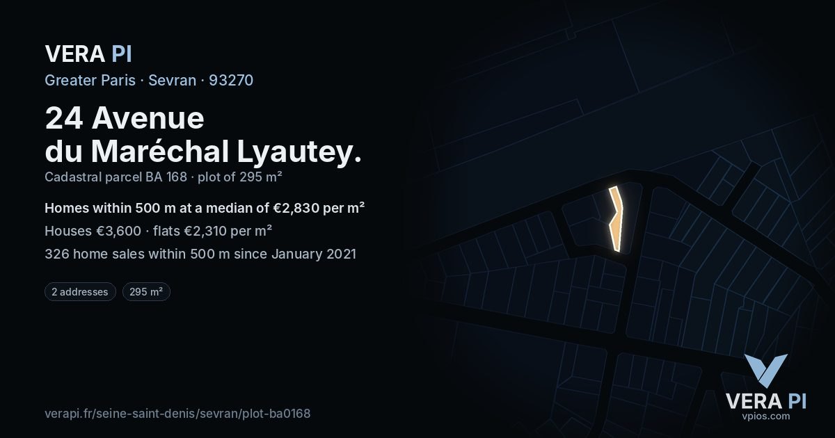 24 Avenue du Maréchal Lyautey, Sevran at night – the plot lit, the parcels around coloured by the prices near them