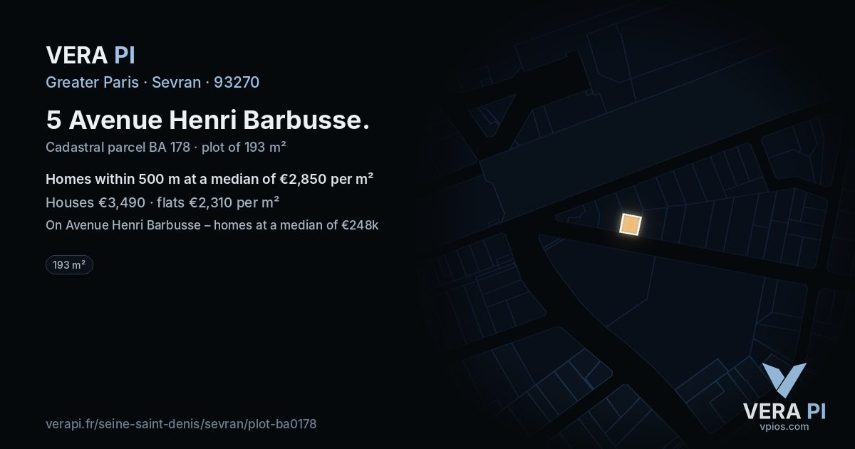 5 Avenue Henri Barbusse, Sevran at night – the plot lit, the parcels around coloured by the prices near them