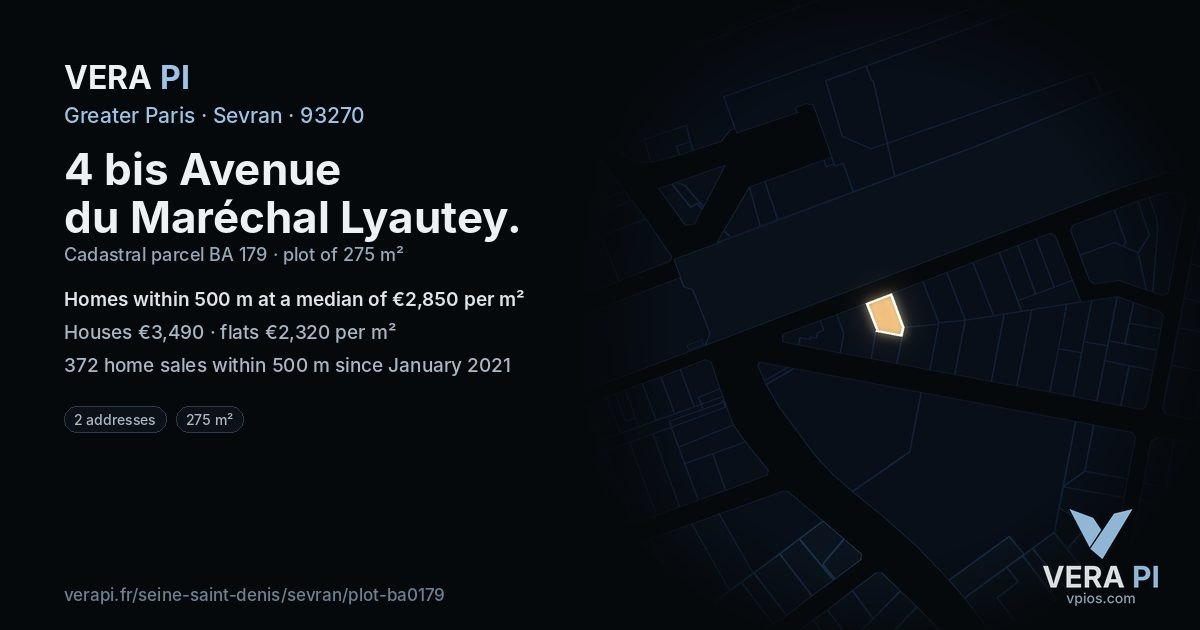 4 bis Avenue du Maréchal Lyautey, Sevran at night – the plot lit, the parcels around coloured by the prices near them