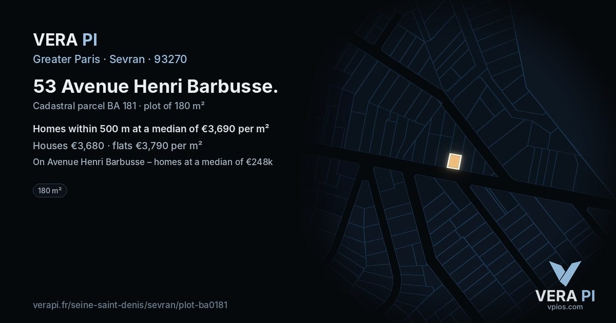53 Avenue Henri Barbusse, Sevran at night – the plot lit, the parcels around coloured by the prices near them