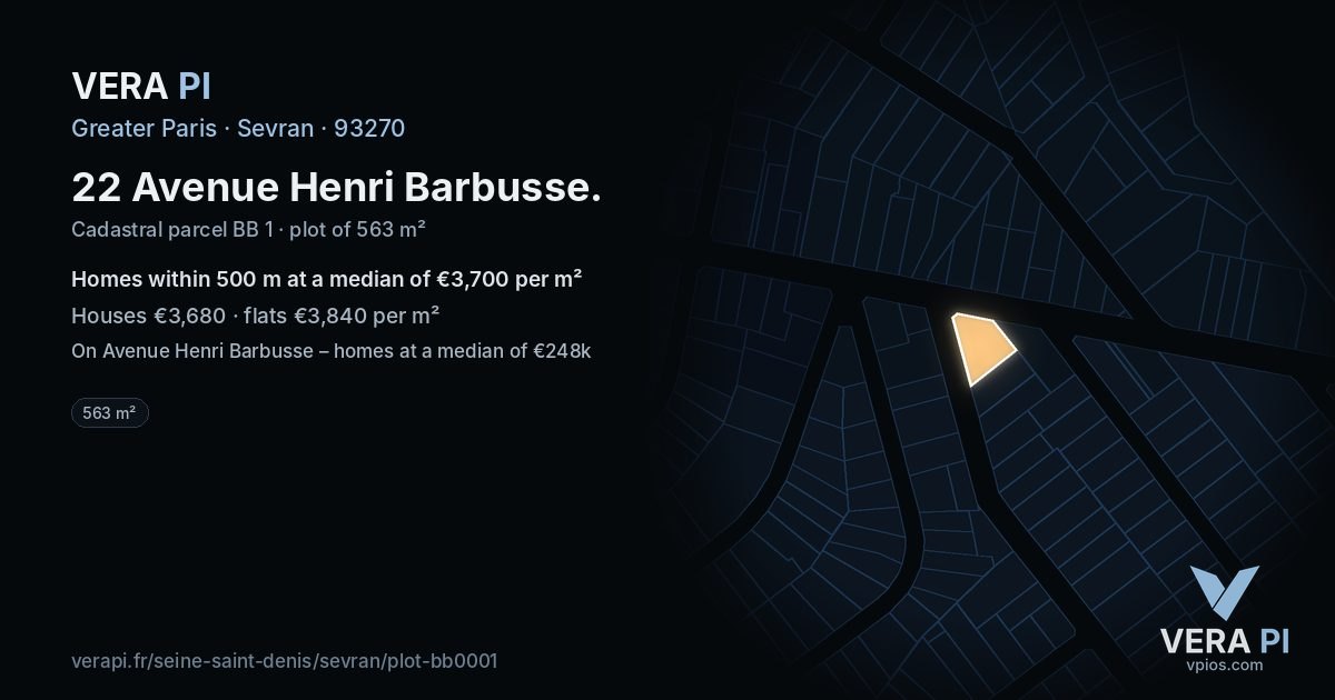 22 Avenue Henri Barbusse, Sevran at night – the plot lit, the parcels around coloured by the prices near them