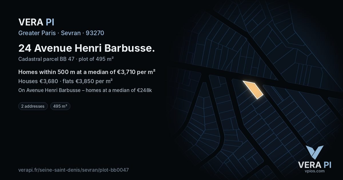24 Avenue Henri Barbusse, Sevran at night – the plot lit, the parcels around coloured by the prices near them
