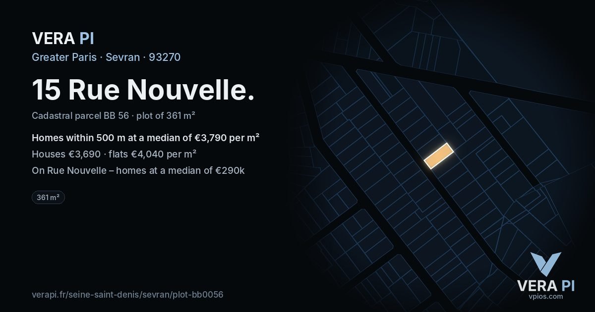 15 Rue Nouvelle, Sevran at night – the plot lit, the parcels around coloured by the prices near them