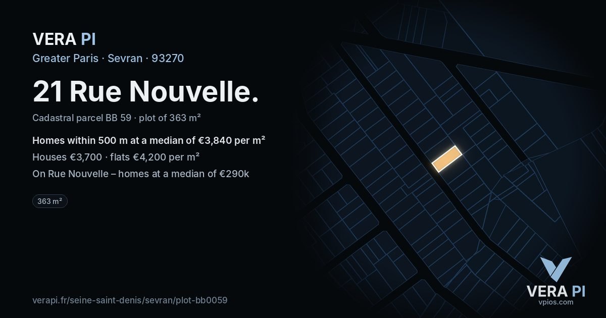 21 Rue Nouvelle, Sevran at night – the plot lit, the parcels around coloured by the prices near them