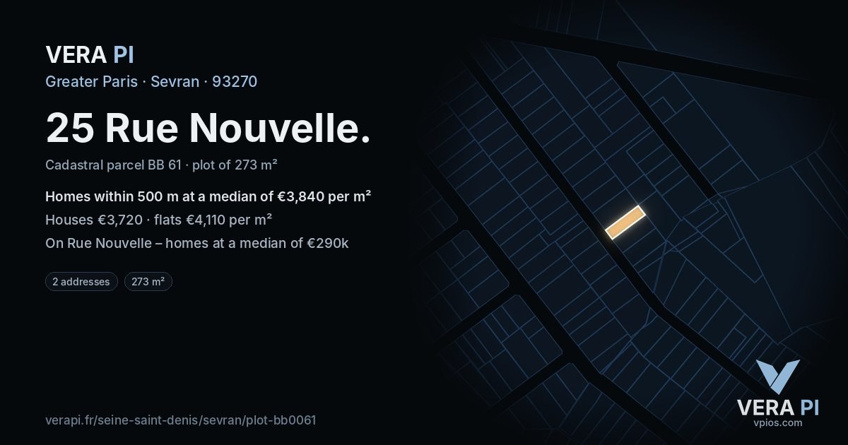 25 Rue Nouvelle, Sevran at night – the plot lit, the parcels around coloured by the prices near them