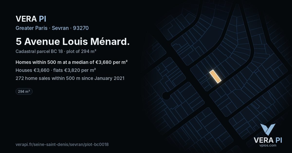 5 Avenue Louis Ménard, Sevran at night – the plot lit, the parcels around coloured by the prices near them