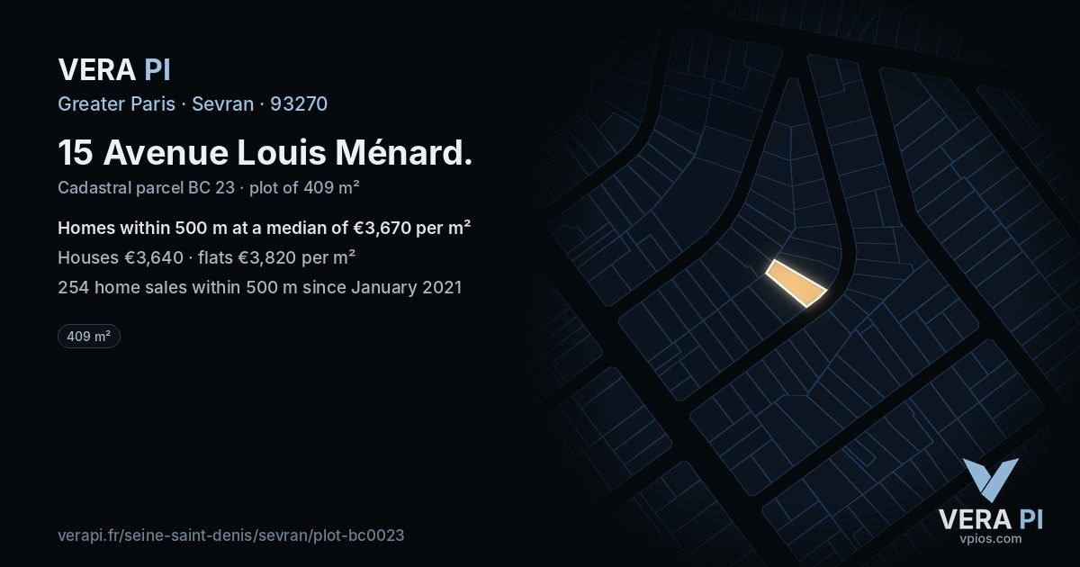 15 Avenue Louis Ménard, Sevran at night – the plot lit, the parcels around coloured by the prices near them
