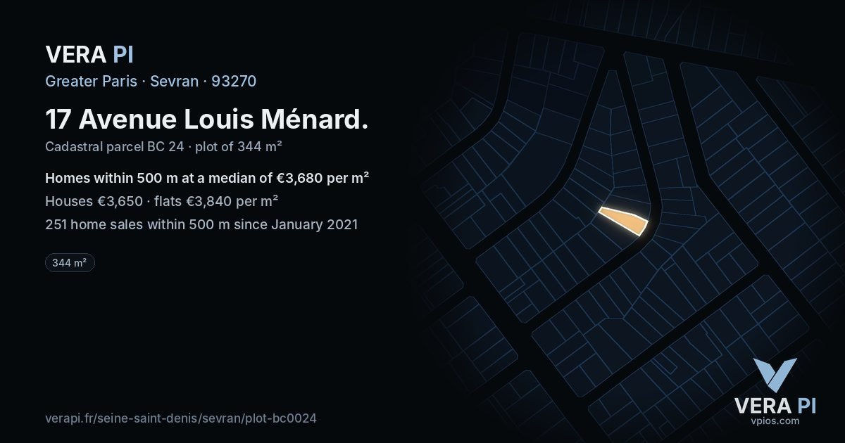 17 Avenue Louis Ménard, Sevran at night – the plot lit, the parcels around coloured by the prices near them