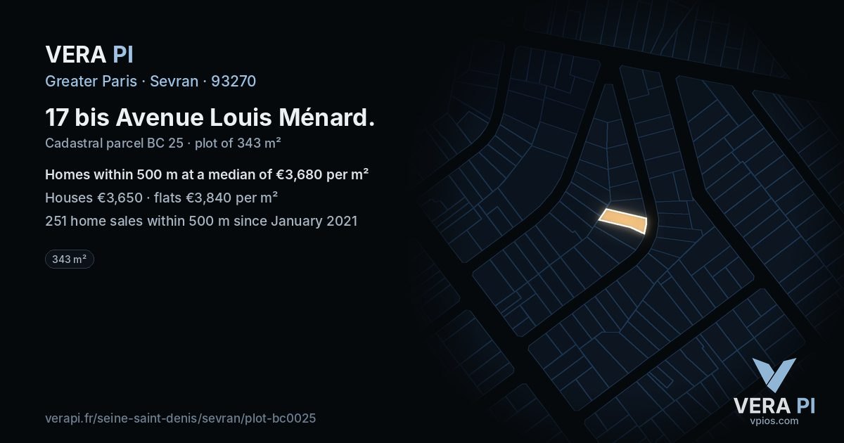 17 bis Avenue Louis Ménard, Sevran at night – the plot lit, the parcels around coloured by the prices near them