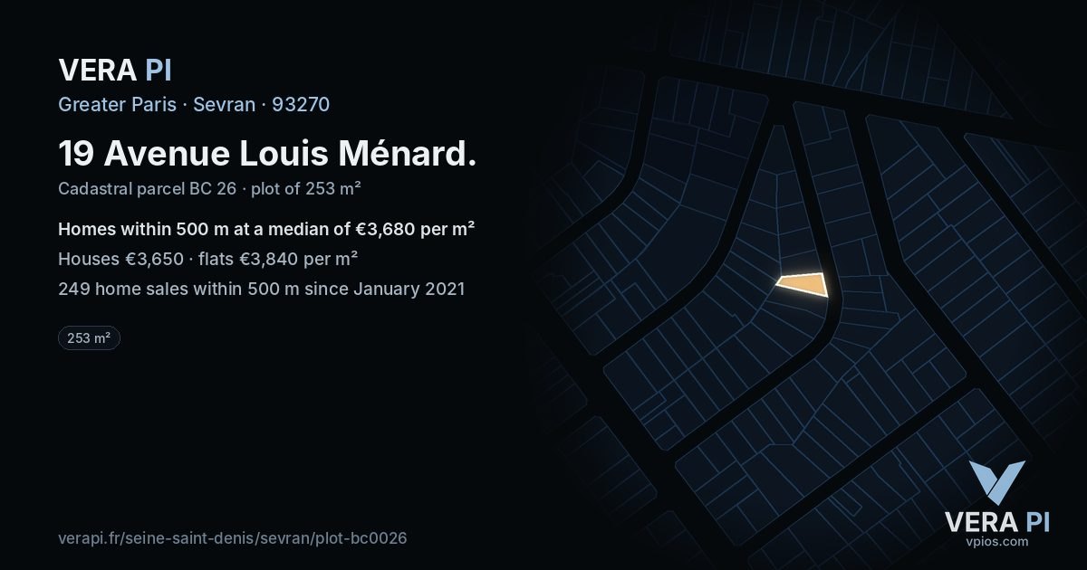 19 Avenue Louis Ménard, Sevran at night – the plot lit, the parcels around coloured by the prices near them