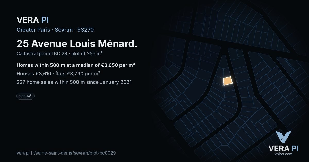 25 Avenue Louis Ménard, Sevran at night – the plot lit, the parcels around coloured by the prices near them
