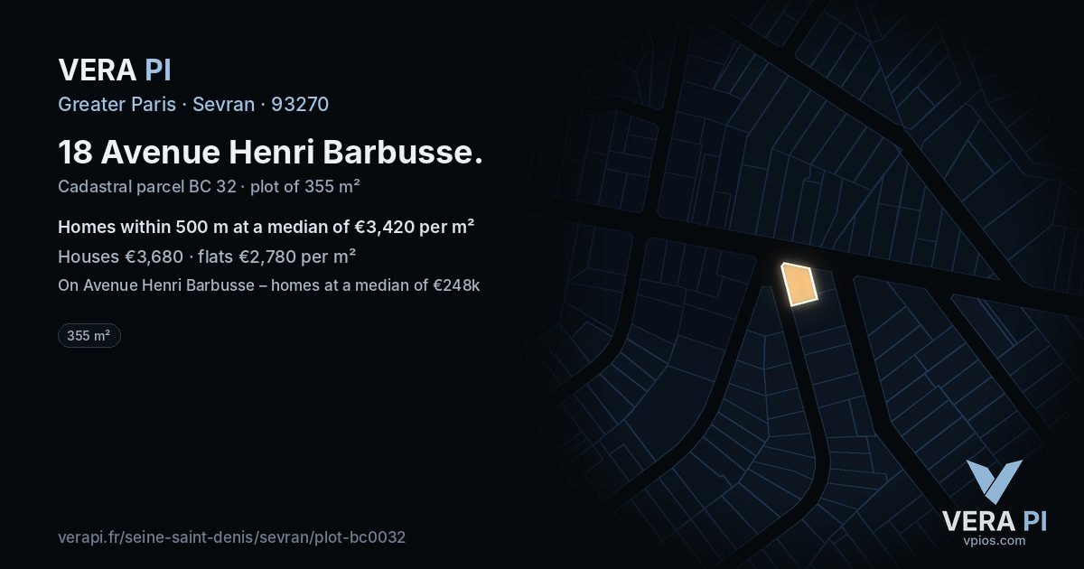 18 Avenue Henri Barbusse, Sevran at night – the plot lit, the parcels around coloured by the prices near them
