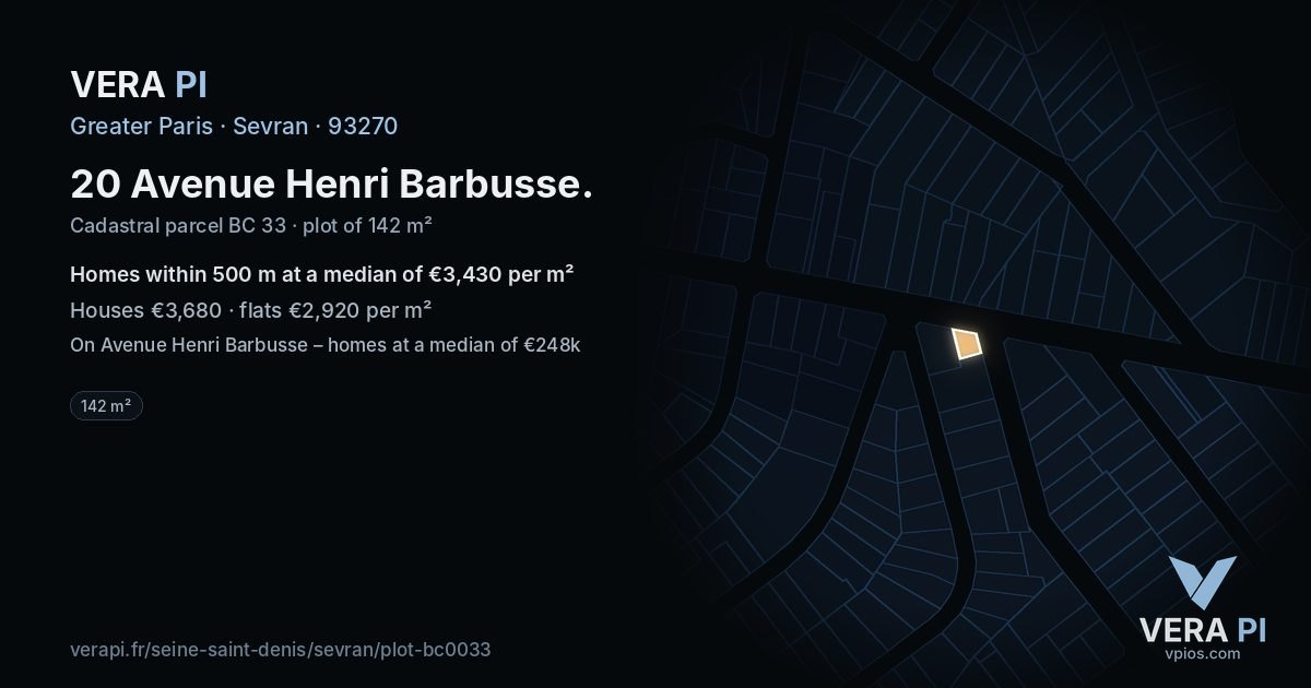 20 Avenue Henri Barbusse, Sevran at night – the plot lit, the parcels around coloured by the prices near them