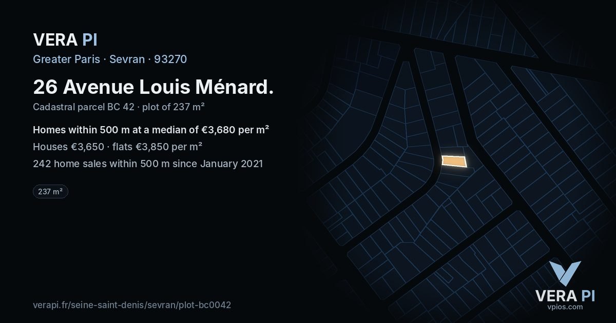 26 Avenue Louis Ménard, Sevran at night – the plot lit, the parcels around coloured by the prices near them