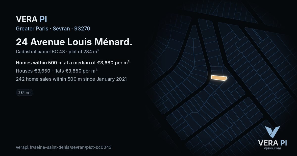 24 Avenue Louis Ménard, Sevran at night – the plot lit, the parcels around coloured by the prices near them