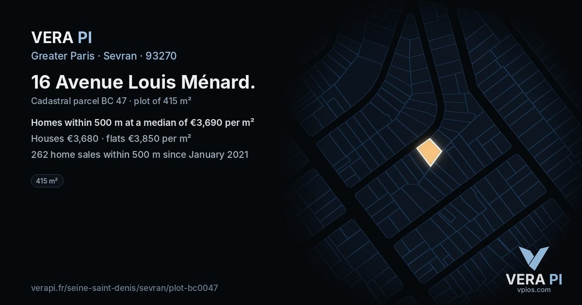 16 Avenue Louis Ménard, Sevran at night – the plot lit, the parcels around coloured by the prices near them