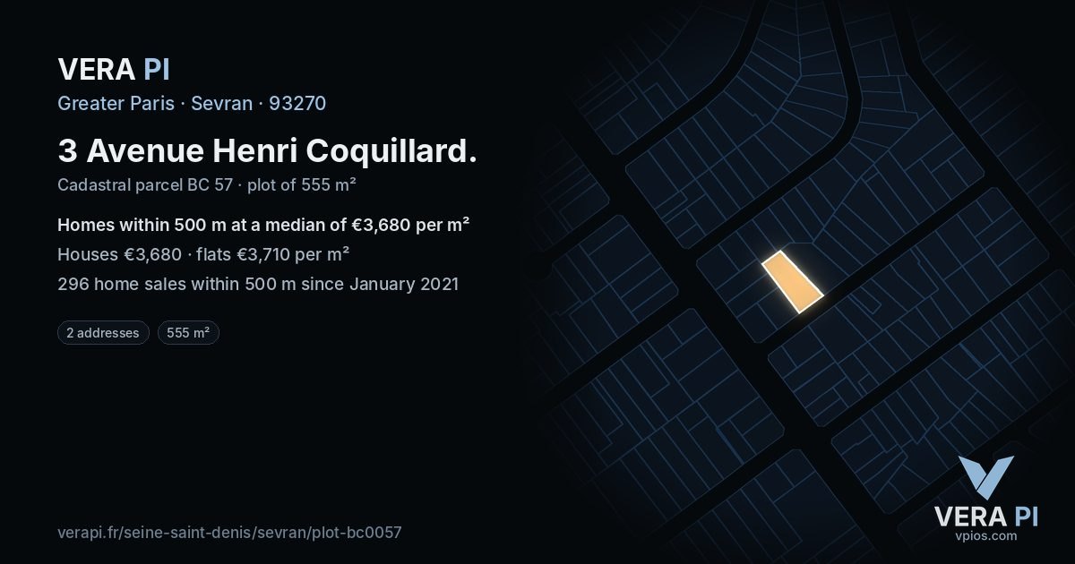 3 Avenue Henri Coquillard, Sevran at night – the plot lit, the parcels around coloured by the prices near them