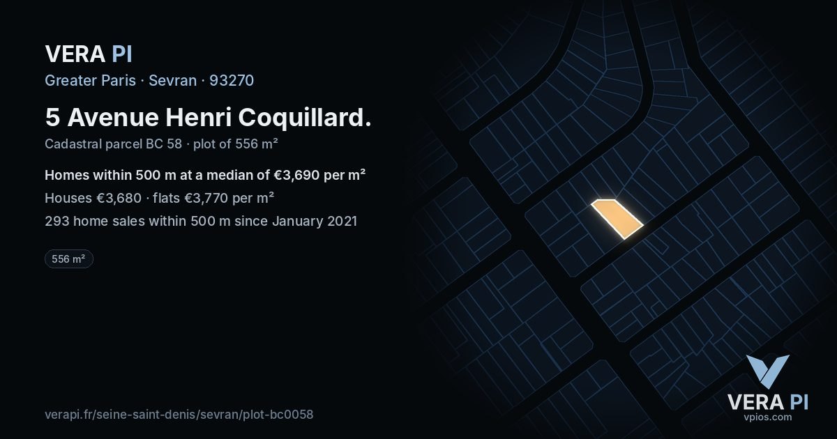 5 Avenue Henri Coquillard, Sevran at night – the plot lit, the parcels around coloured by the prices near them