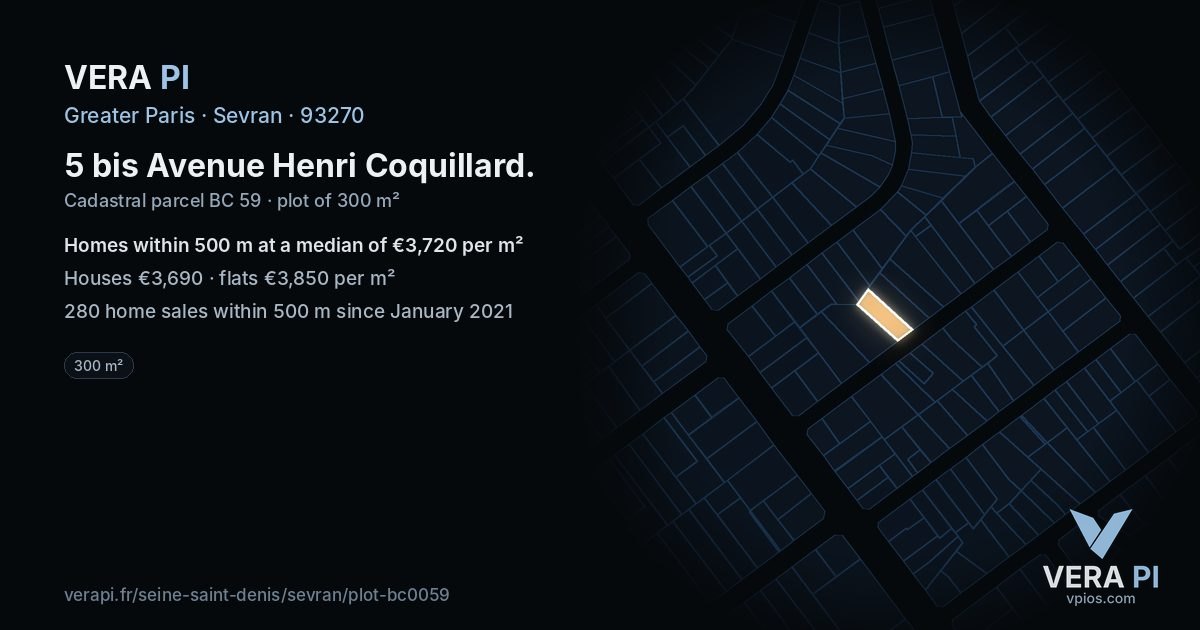 5 bis Avenue Henri Coquillard, Sevran at night – the plot lit, the parcels around coloured by the prices near them