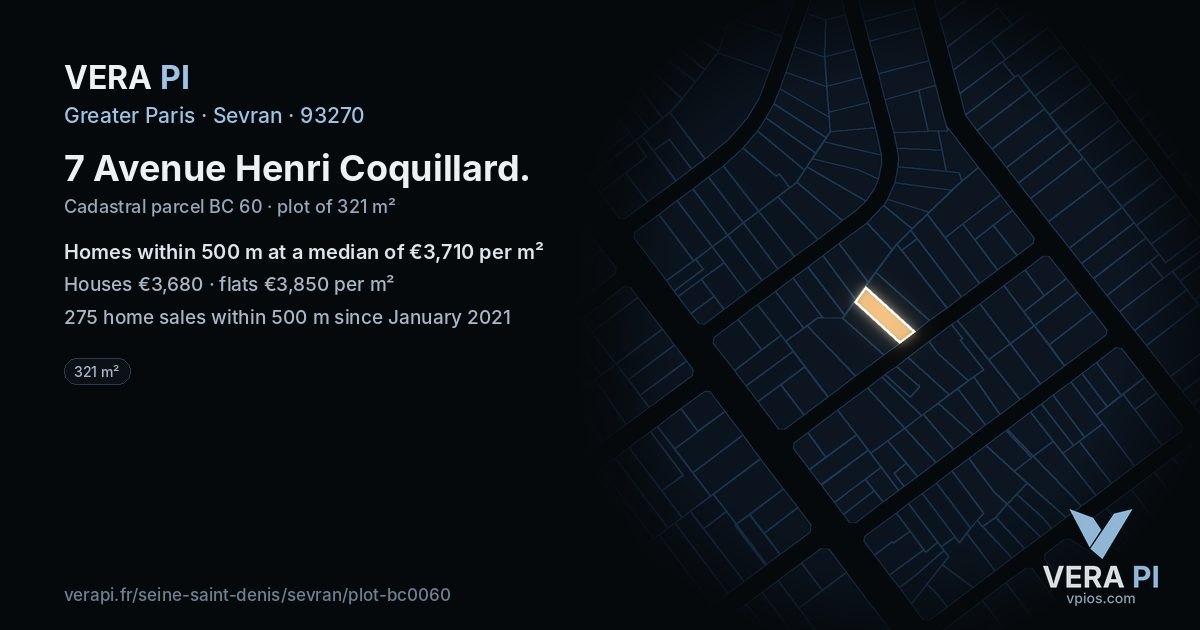 7 Avenue Henri Coquillard, Sevran at night – the plot lit, the parcels around coloured by the prices near them