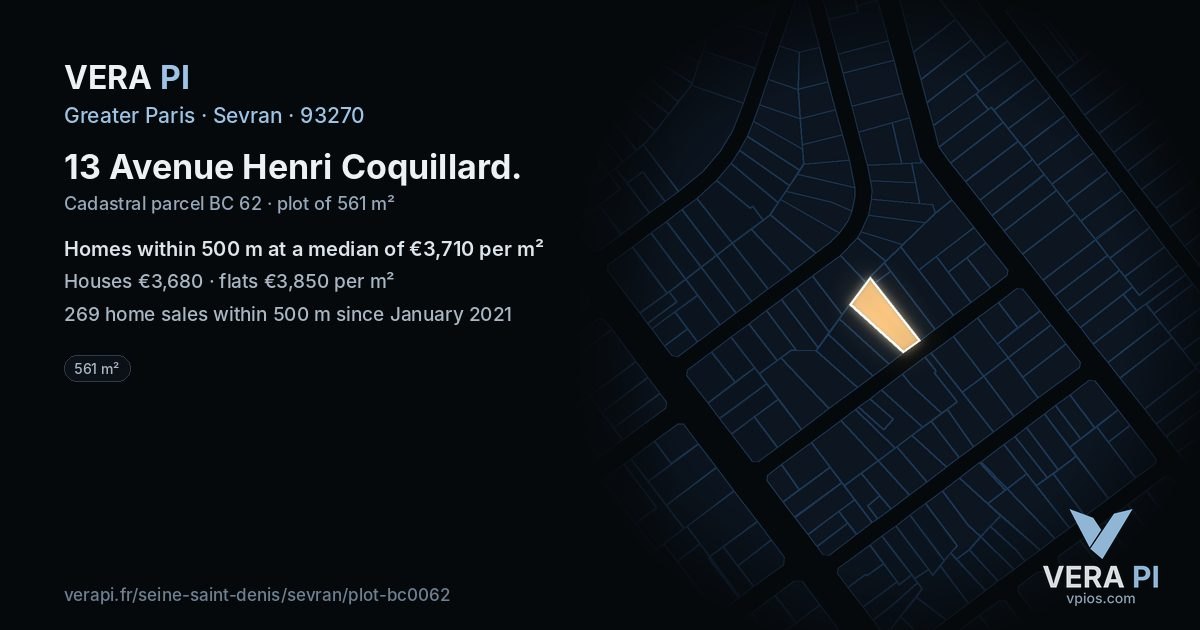 13 Avenue Henri Coquillard, Sevran at night – the plot lit, the parcels around coloured by the prices near them