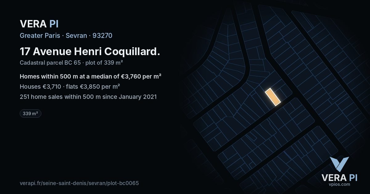 17 Avenue Henri Coquillard, Sevran at night – the plot lit, the parcels around coloured by the prices near them